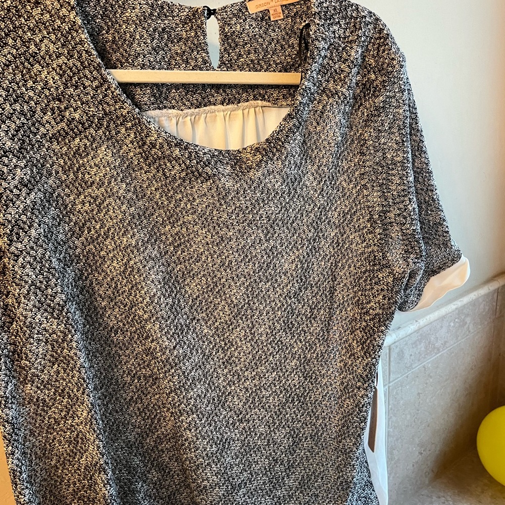 NWT sparkly black white knit sweater- sheer cream back - night out top!!